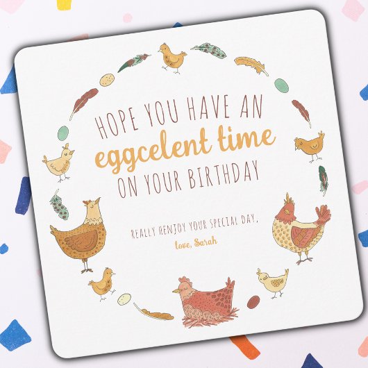 Amusant Pun de poulet Carré Anniversaire Carte de