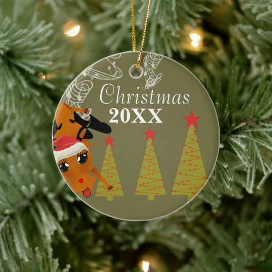 Amusant Reindeer Couples de Noël Ornement photo (Arbre)