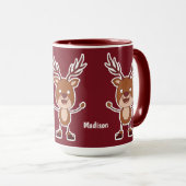 Amusant Reindeer nom personnalisé tasses (Devant droit)