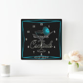 Amusant Retro Aqua Cocktail Bar Pub Horloge murale (Maison)