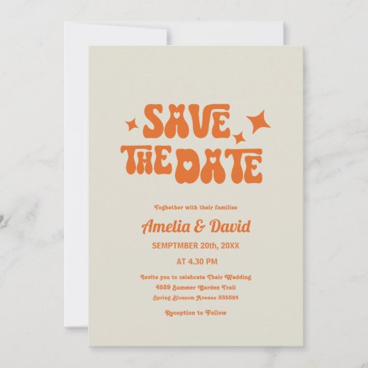 amusant rétro moderne super orange faire-part de m (Devant)