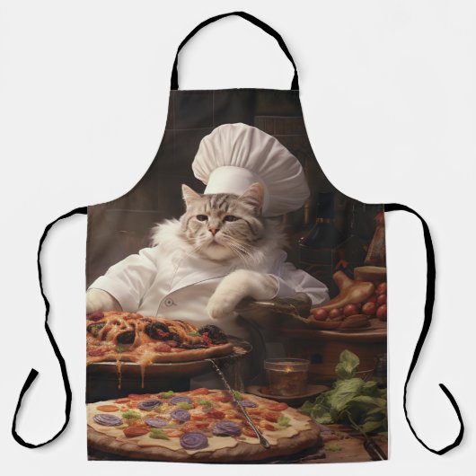 Amusant Tablier Pour Chef Pizza Amoureux des chats (Recto)