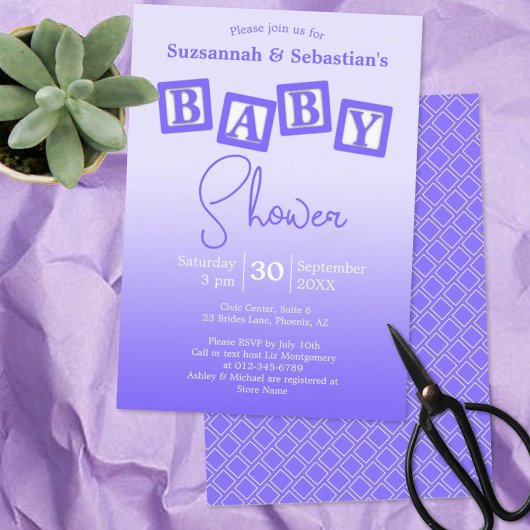 Amusant Violet Ombre BABY Blocks Douche Invitation