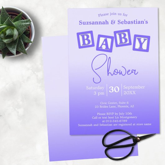 Amusant Violet Ombre BABY Blocks Douche Invitation