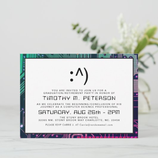 Amusant Visage Minimal Informatique Invitation (Debout devant)