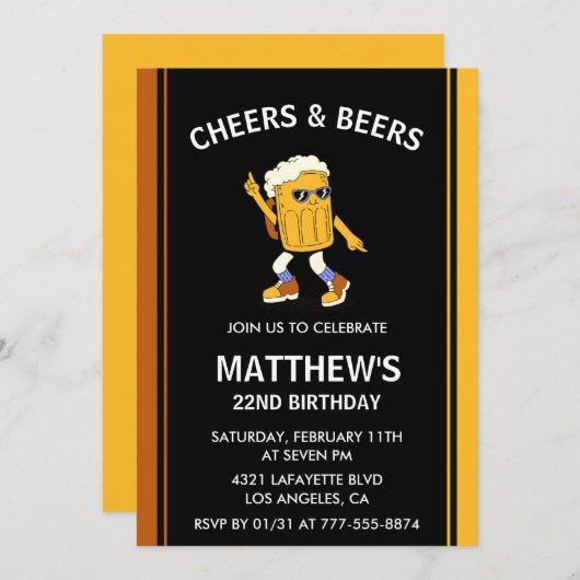 Amusante 22e anniversaire invitations Cheers et bi (Devant / Derrière)