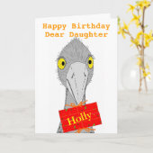 Amusante autruche, Fille, ajouter le nom, carte d' (Fleur jaune)