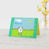 Amusante carte d'anniversaire, avec des moutons. (Fleur jaune)