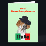 Amusante carte de chien de Charley Mobster Italien<br><div class="desc">A funny Birthday greeting card in Italian language featuring a rescue dog named "Charley" dressed as a Mobster with Italian flag. Says Have a Happy Birthday on front and on inside says "cause' I'm da boss of you!" tout en Italie. This humorous original design and photo artist c.a.teresa is customizable...</div>