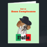 Amusante carte de chien de Charley Mobster Italien<br><div class="desc">A funny Birthday greeting card in Italian language featuring a rescue dog named "Charley" dressed as a Mobster with Italian flag. Says Have a Happy Birthday on front and on inside says "cause' I'm da boss of you!" tout en Italie. This humorous original design and photo artist c.a.teresa is customizable...</div>