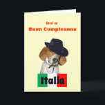 Amusante carte de chien de Charley Mobster Italien<br><div class="desc">A funny Birthday greeting card in Italian language featuring a rescue dog named "Charley" dressed as a Mobster with Italian flag. Says Have a Happy Birthday on front and on inside says "cause' I'm da boss of you!" tout en Italie. This humorous original design and photo artist c.a.teresa is customizable...</div>
