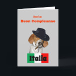 Amusante carte de chien de Charley Mobster Italien<br><div class="desc">A funny Birthday greeting card in Italian language featuring a rescue dog named "Charley" dressed as a Mobster with Italian flag. Says Have a Happy Birthday on front and on inside says "cause' I'm da boss of you!" tout en Italie. This humorous original design and photo artist c.a.teresa is customizable...</div>