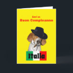 Amusante carte de chien de Charley Mobster Italien<br><div class="desc">A funny Birthday greeting card in Italian language featuring a rescue dog named "Charley" dressed as a Mobster with Italian flag. Says Have a Happy Birthday on front and on inside says "cause' I'm da boss of you!" tout en Italie. This humorous original design and photo artist c.a.teresa is customizable...</div>