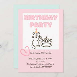 Amusante et mignonne Cat&Cake Invitation d'anniver