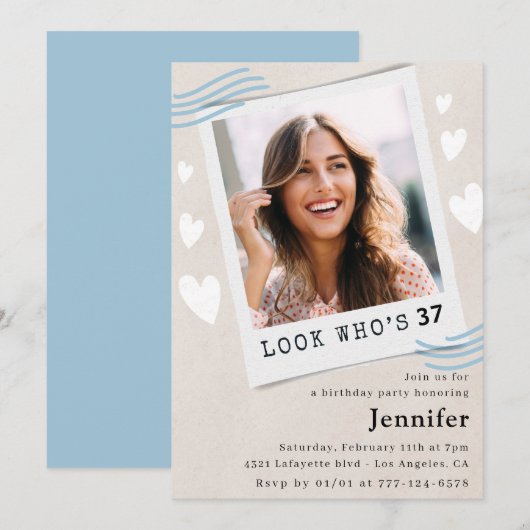 Amusante invitation à 37e anniversaire Photo pour  (Devant / Derrière)