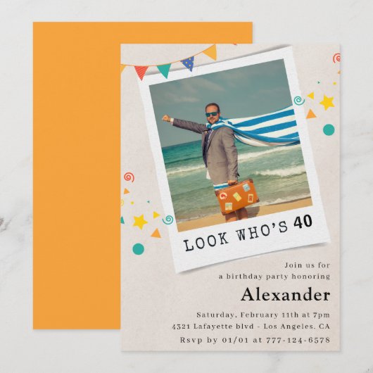 Amusante invitation à 40e anniversaire Hommes Fun (Devant / Derrière)