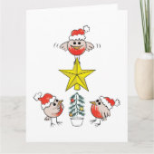 Amusante kerst Kaart - robins dressing xmas tree (Voorkant)