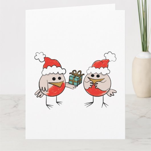 Amusante kerstkaart - robins kerstcadeau kaart (Voorkant)