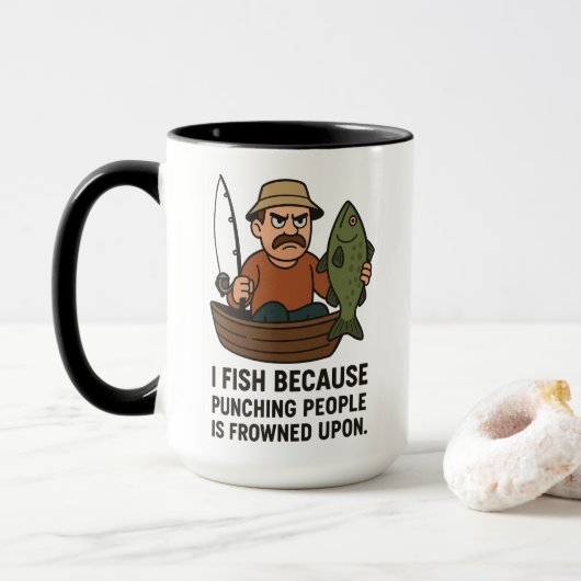 Amusante Mug de pêche - Angry Fisherman Dessin Cad (Avec donut)