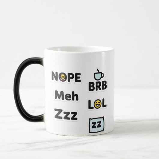 Amusante Mug - Nope, Meh, BRB, LOL, Zzz (Gauche)