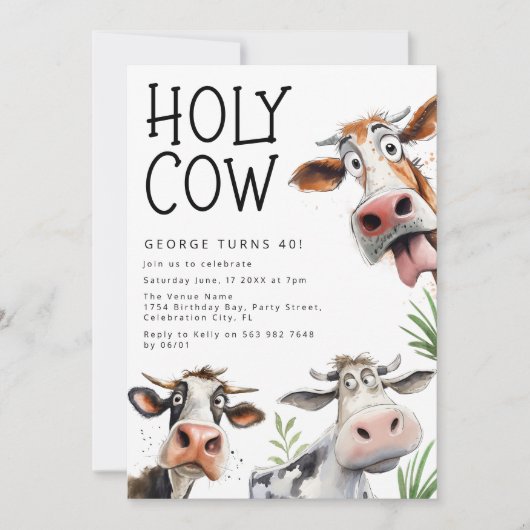 Amusante Saint Vache Invitation de fête d'annivers (Devant)