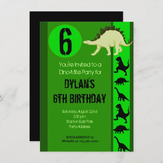 Amusants Dinosaure Vert Anniversaire Invitations (Devant / Derrière)
