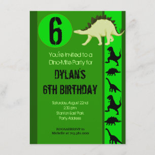 Amusants Dinosaure Vert Anniversaire Invitations