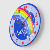 Amusants enfants Rainbow nom bleu mur horloge (Angle)
