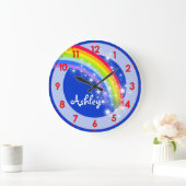 Amusants enfants Rainbow nom bleu mur horloge (Maison)