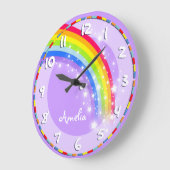 Amusants enfants rainbow nom mauve mural horloge (Angle)
