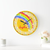 Amusants enfants Rainbow nom mur jaune horloge (Maison)