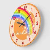 Amusants enfants Rainbow nom orange mur horloge (Angle)