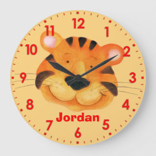 Amusants enfants tigre nom orange murale horloge