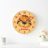 Amusants enfants tigre nom orange murale horloge (Maison)