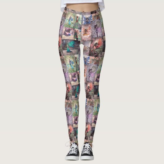 Amusants Fairies Collage Imaginaire Art Leggings (Devant)