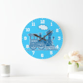 Amusants nom train bleu et blanc horloge murale (Maison)