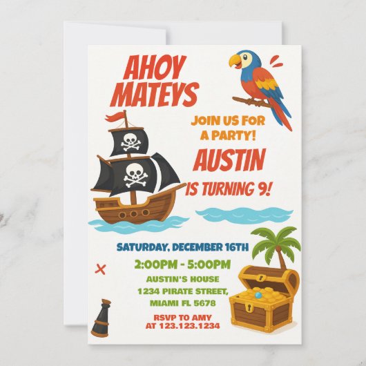Amusants Pirate Invitation Anniversaire (Devant)