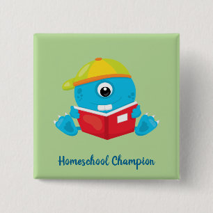 Amuseer het blauwe homeschool-monsterthema vierkante button 5,1 cm