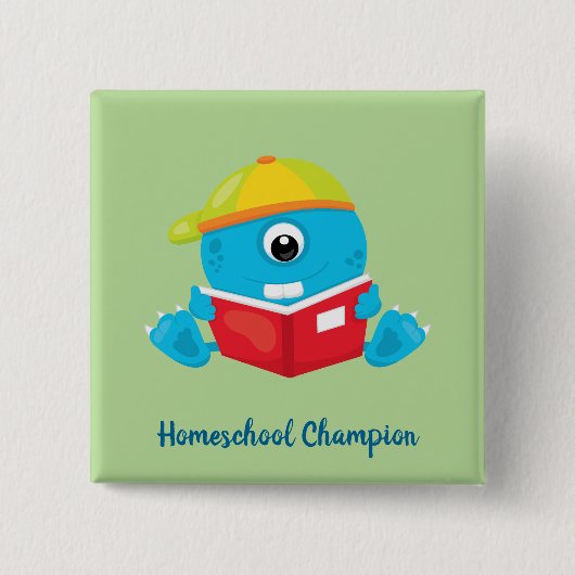 Amuseer het blauwe homeschool-monsterthema vierkante button 5,1 cm (Voorkant)