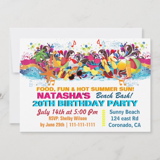 Amusement Beach Stuff Beach Fête Invitations (Devant)
