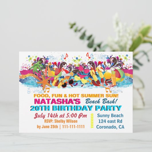 Amusement Beach Stuff Beach Fête Invitations (Debout devant)