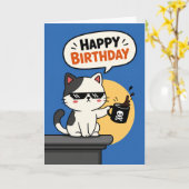 Amusement de chat cool Carte de voeux d'anniversai (Fleur jaune)