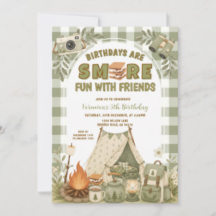 Amusement de S'more vert avec invitation d'anniver