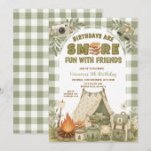 Amusement de S'more vert avec invitation d'anniver (Devant / Derrière)
