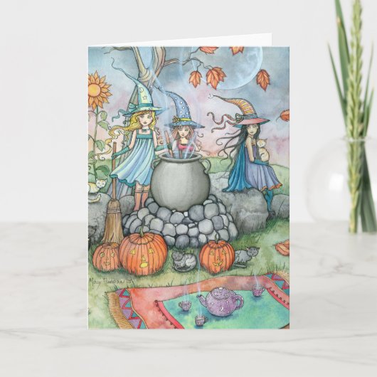 Amusement de thé de chat de sorcière de carte de (Devant)