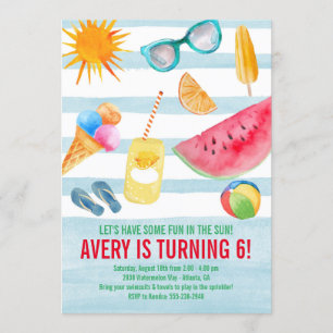 Amusement d'été au soleil Anniversaire Invitation