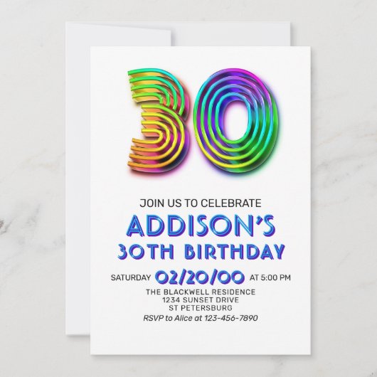 Amusement moderne 30e anniversaire Invitation (Devant)