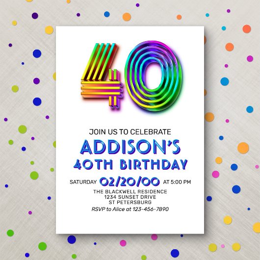 Amusement moderne 40e anniversaire Invitation