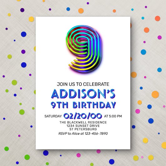 Amusement moderne 9e anniversaire Invitation