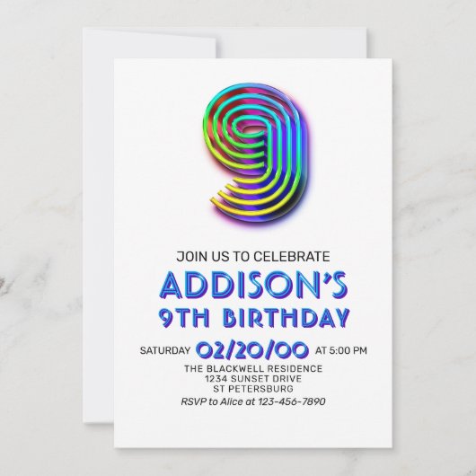 Amusement moderne 9e anniversaire Invitation (Devant)